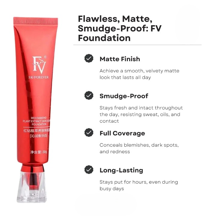 FV Waterproof Liquid Foundation – Long Lasting Flawless Coverage, 30g